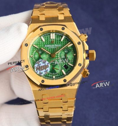 HBF Audemars Piguet Royal Oak Chronograph Green Face Yellow Gold Case Replica Watch 